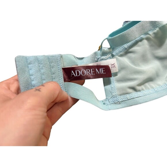 Adore Me Emilie 3x Bralette Bra Intimates Underwear Lace Blue Floral Embroidered - Picture 5 of 7